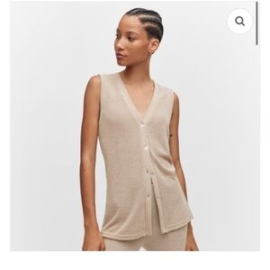 Mango Tan Sleeveless Cardigan VEST Knit Top Oatmeal Brown